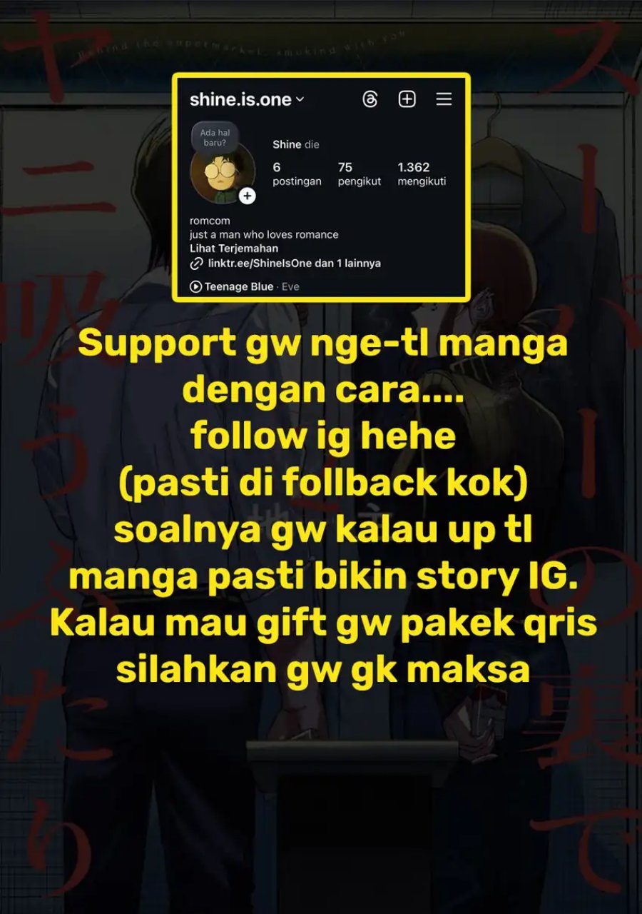 A Story About Smoking at the Back of the Supermarket (Super no Ura de Yani Suu Futari) Chapter 24.1 Bahasa Indonesia