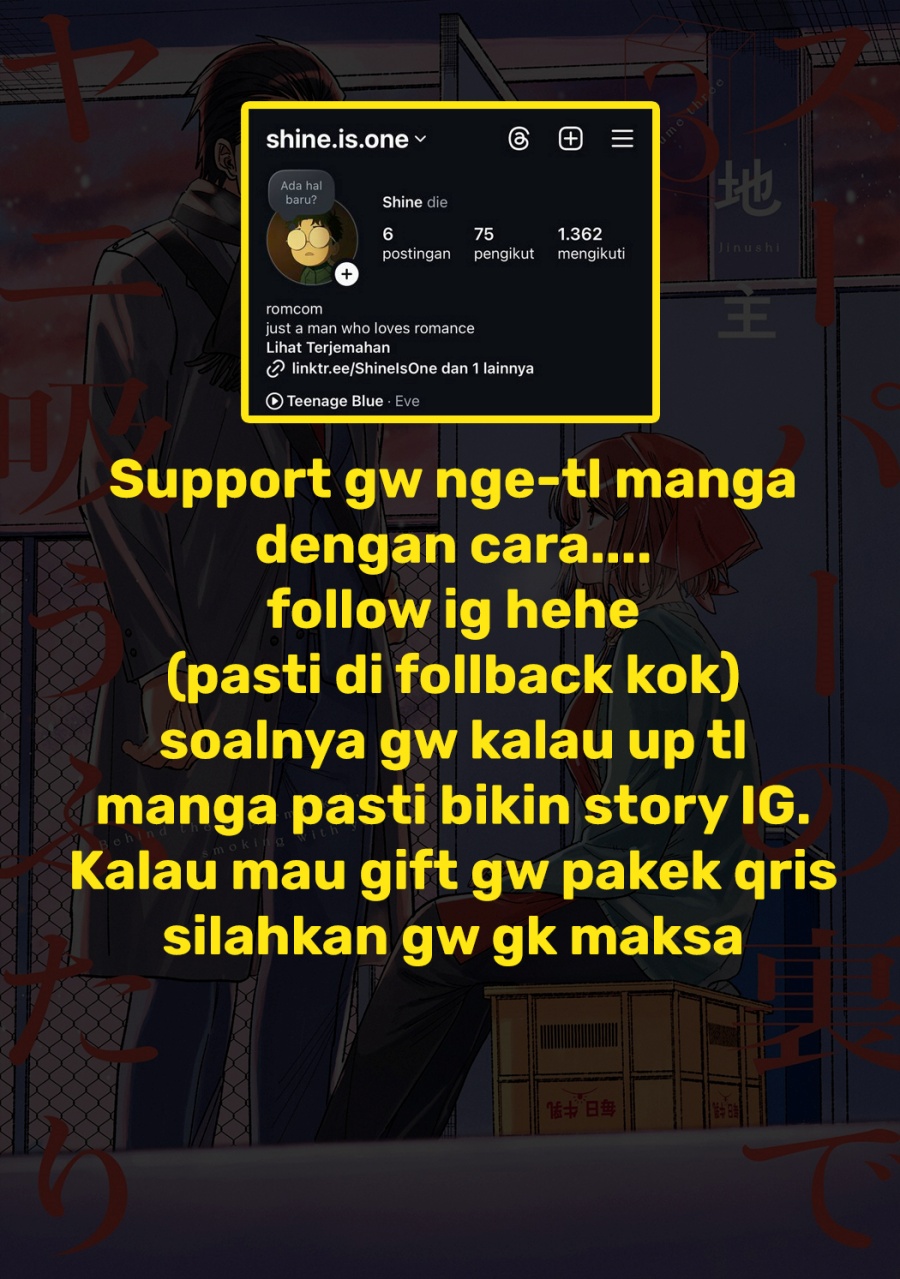 A Story About Smoking at the Back of the Supermarket (Super no Ura de Yani Suu Futari) Chapter 25.6 Bahasa Indonesia