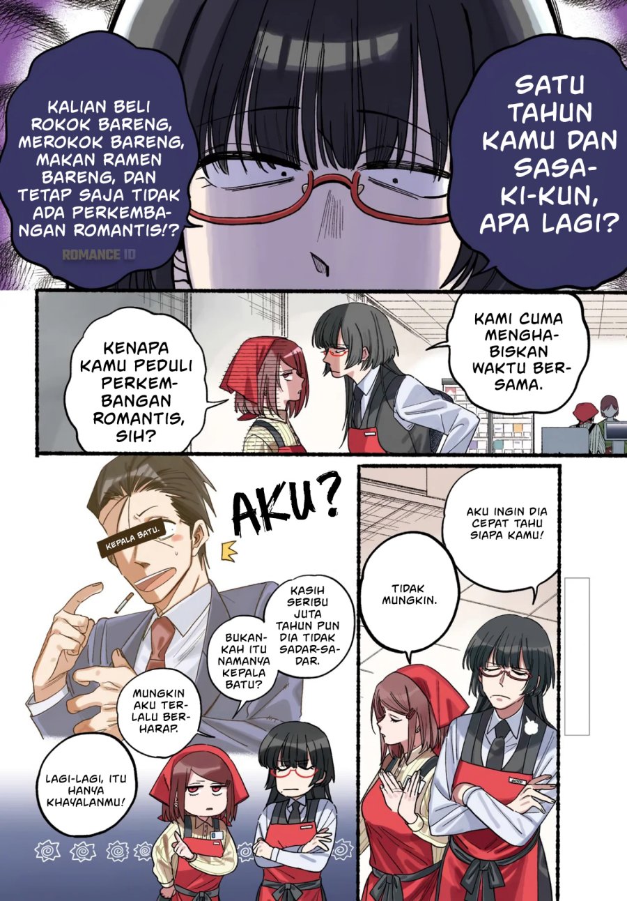 A Story About Smoking at the Back of the Supermarket (Super no Ura de Yani Suu Futari) Chapter 34 Bahasa Indonesia