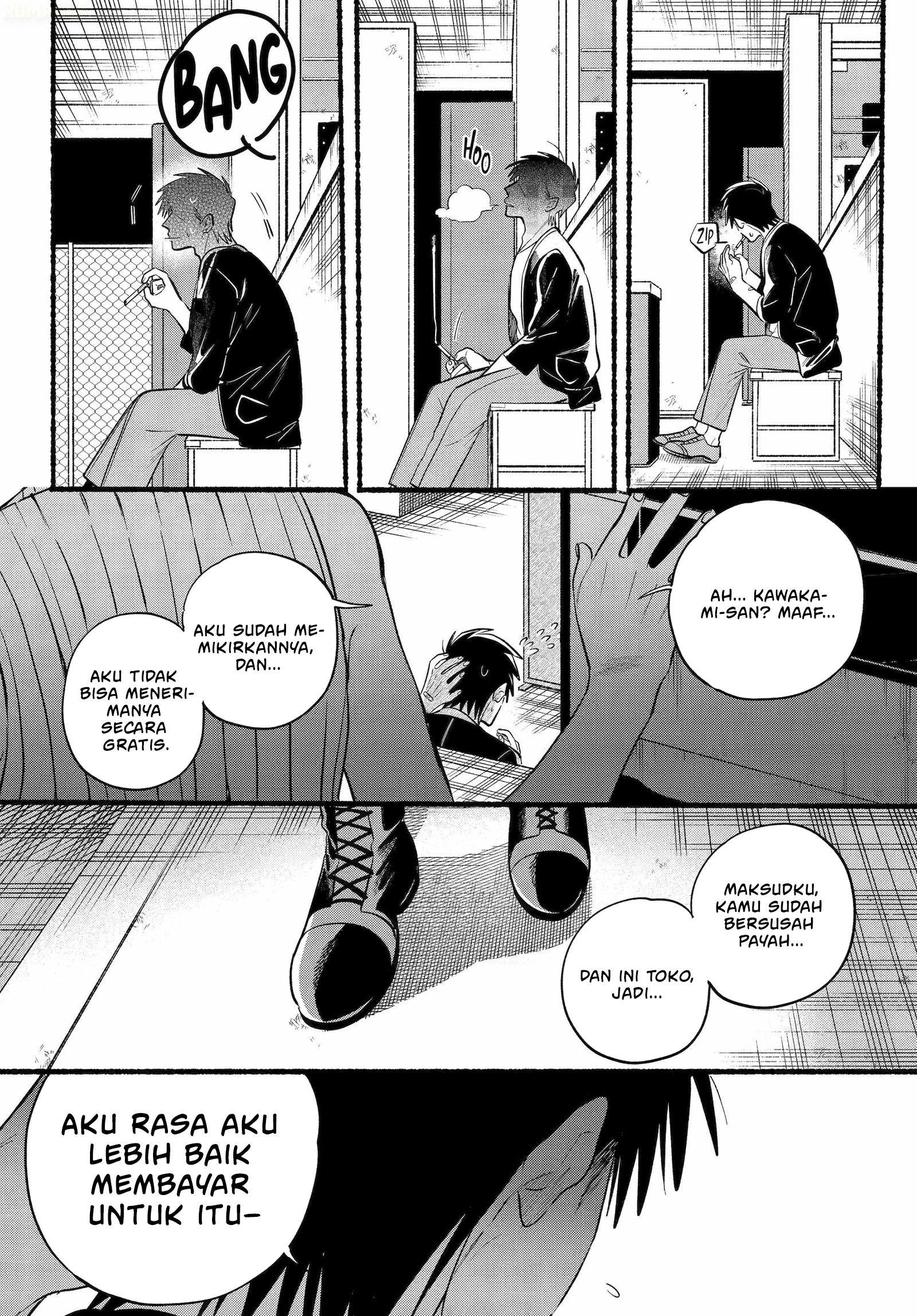 A Story About Smoking at the Back of the Supermarket (Super no Ura de Yani Suu Futari) Chapter 45 Bahasa Indonesia
