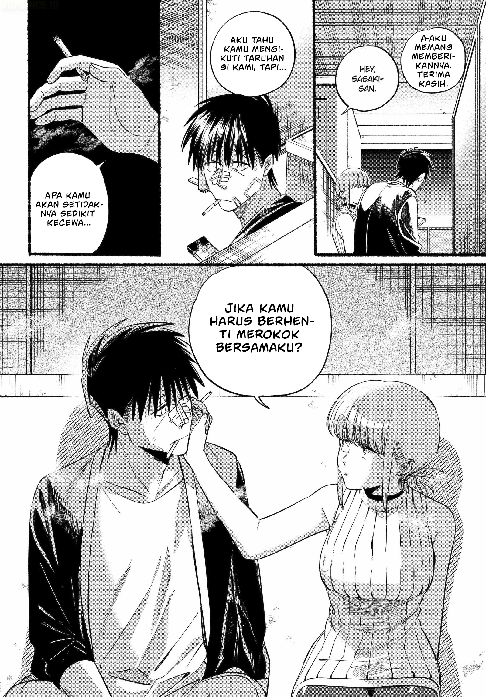 A Story About Smoking at the Back of the Supermarket (Super no Ura de Yani Suu Futari) Chapter 45 Bahasa Indonesia