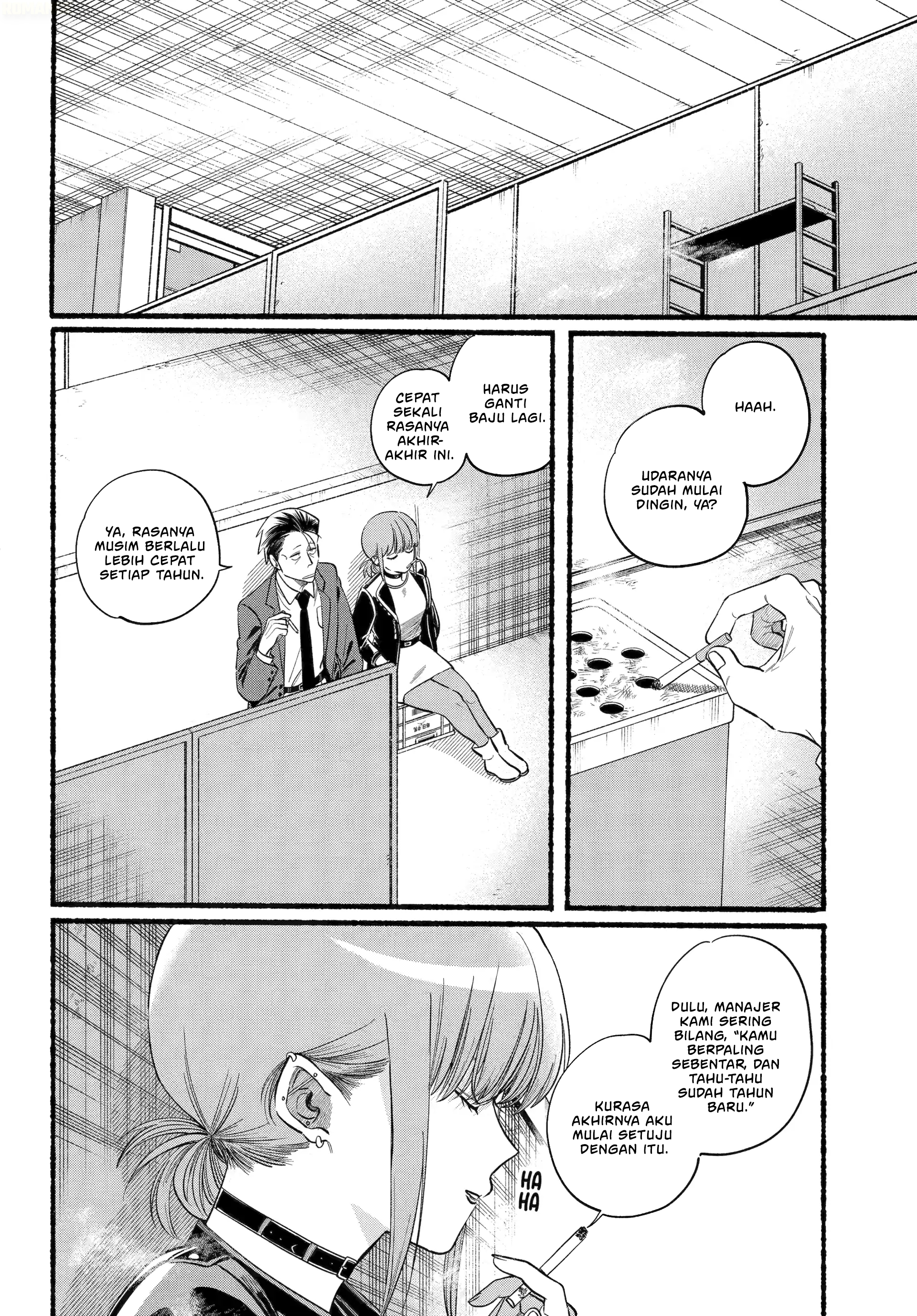 A Story About Smoking at the Back of the Supermarket (Super no Ura de Yani Suu Futari) Chapter 46 Bahasa Indonesia