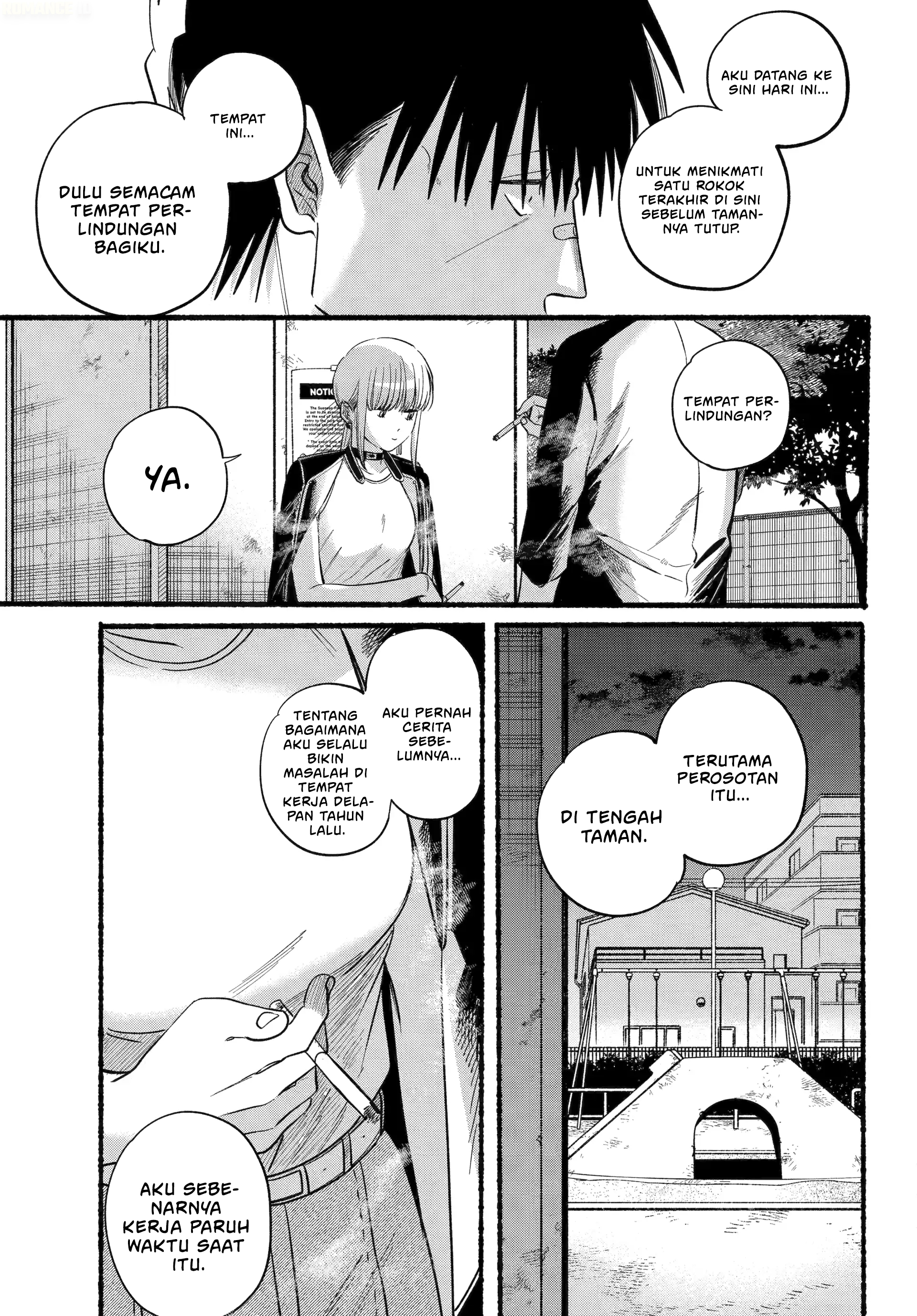 A Story About Smoking at the Back of the Supermarket (Super no Ura de Yani Suu Futari) Chapter 46 Bahasa Indonesia
