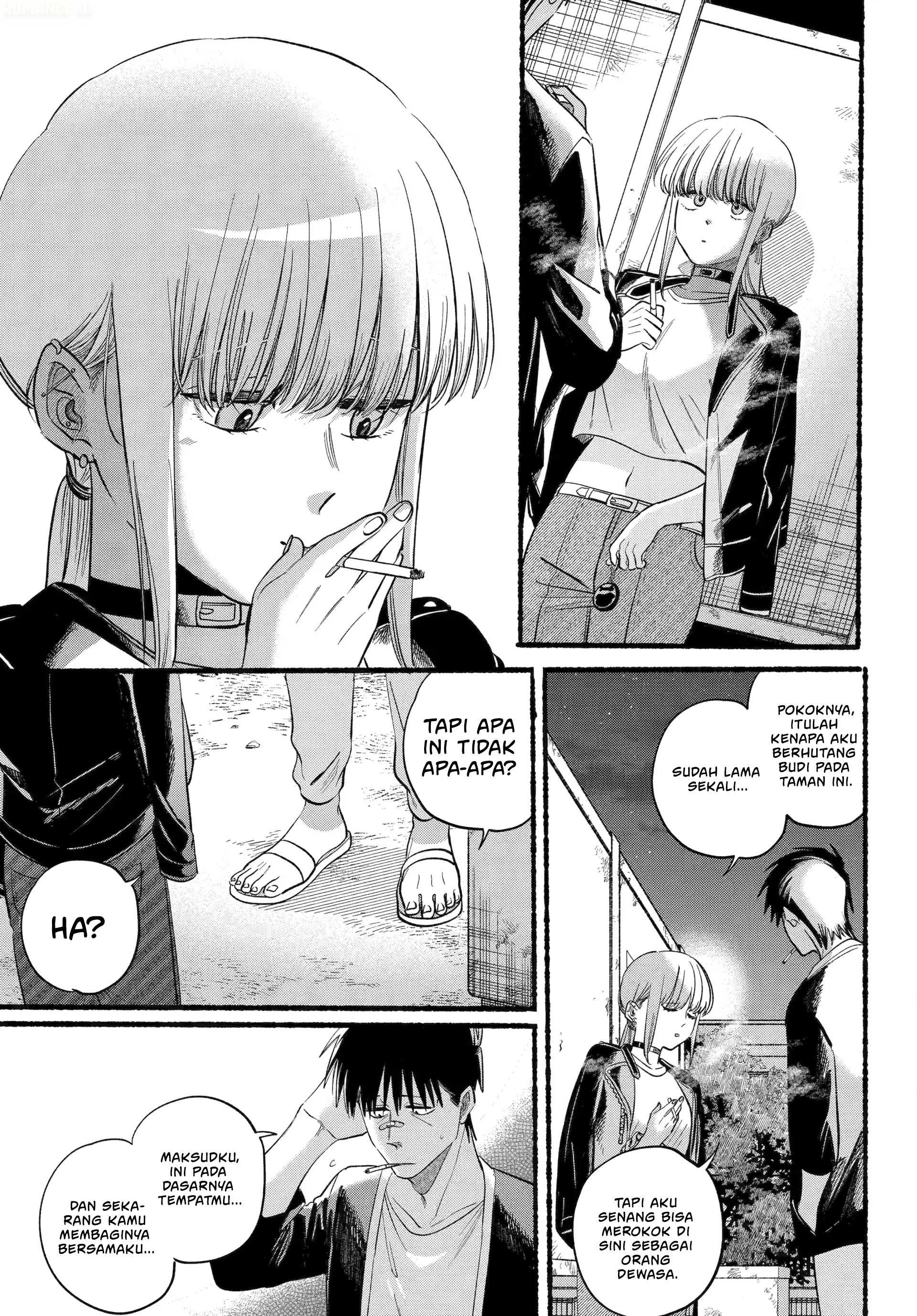 A Story About Smoking at the Back of the Supermarket (Super no Ura de Yani Suu Futari) Chapter 46 Bahasa Indonesia