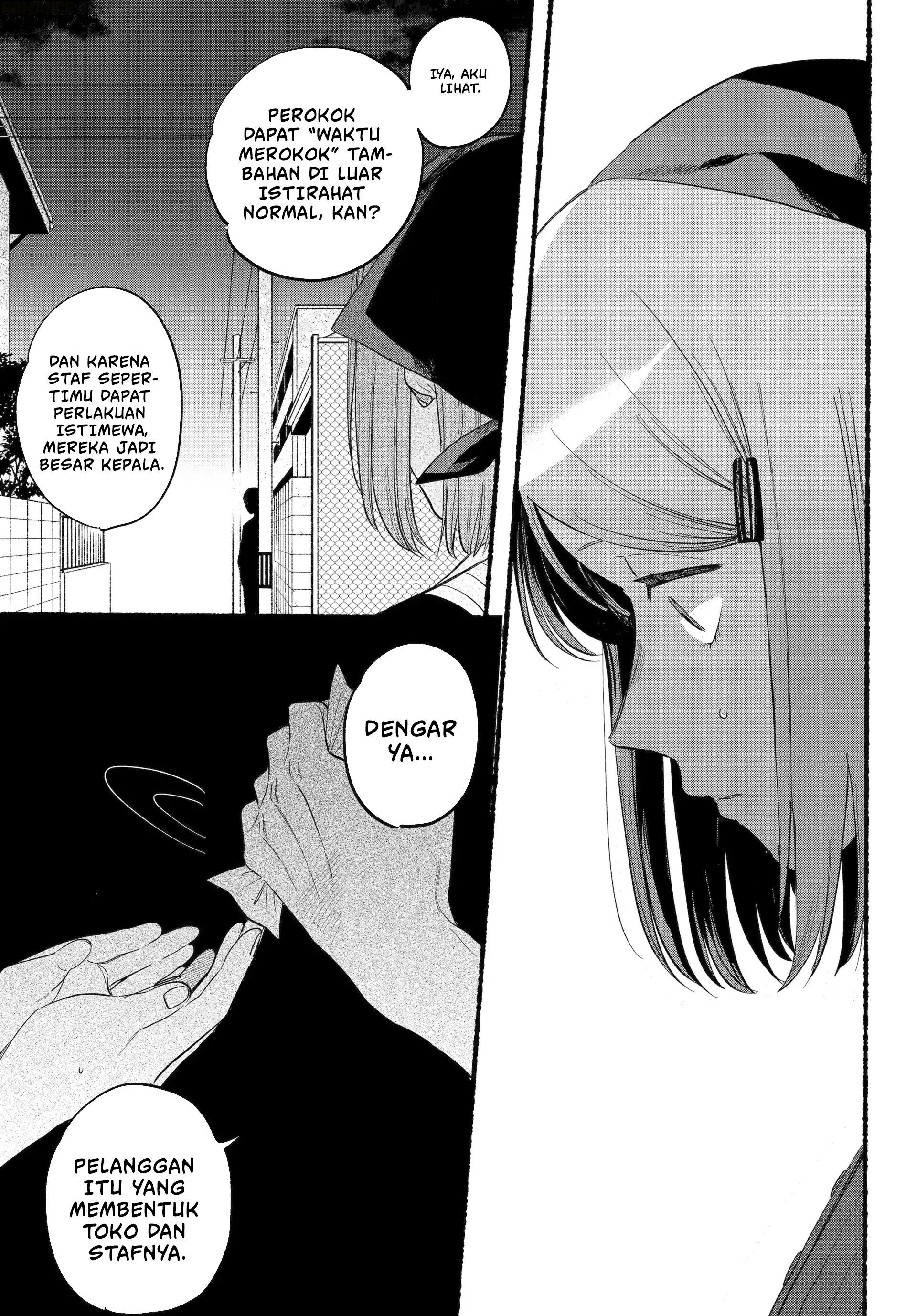 A Story About Smoking at the Back of the Supermarket (Super no Ura de Yani Suu Futari) Chapter 47 Bahasa Indonesia