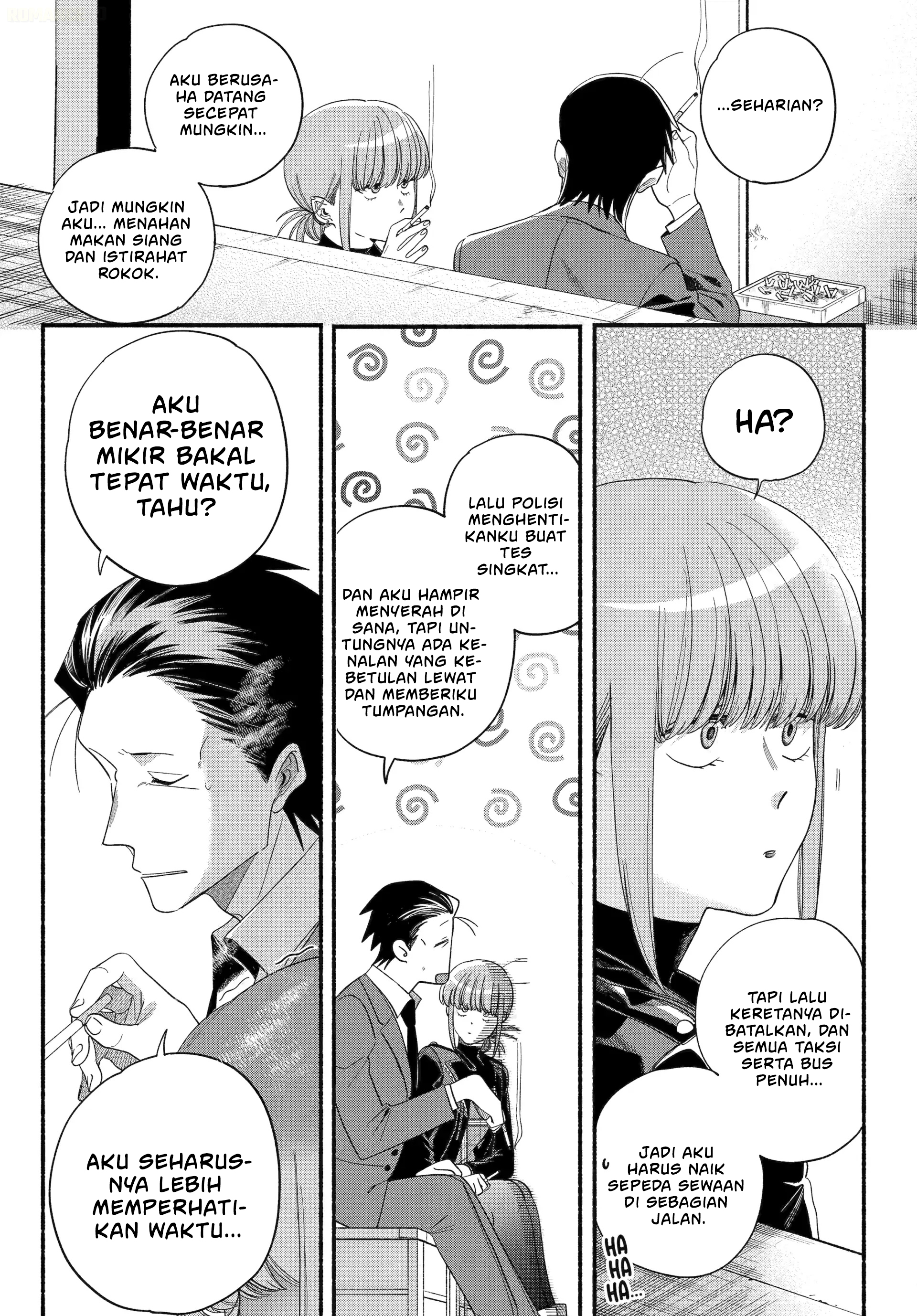 A Story About Smoking at the Back of the Supermarket (Super no Ura de Yani Suu Futari) Chapter 53 Bahasa Indonesia