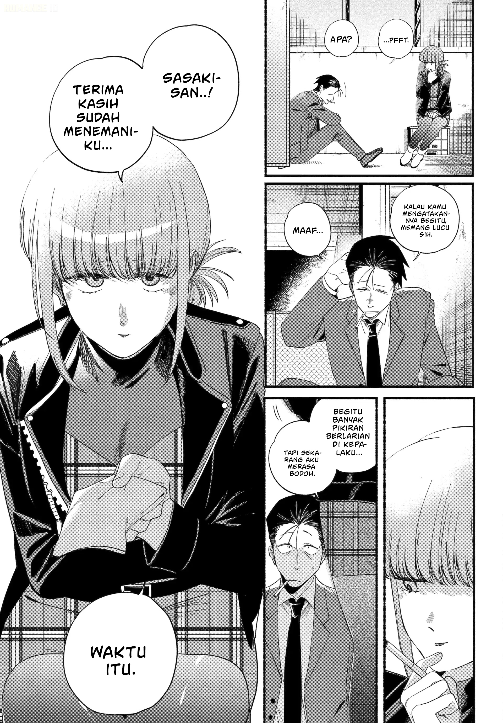 A Story About Smoking at the Back of the Supermarket (Super no Ura de Yani Suu Futari) Chapter 53 Bahasa Indonesia