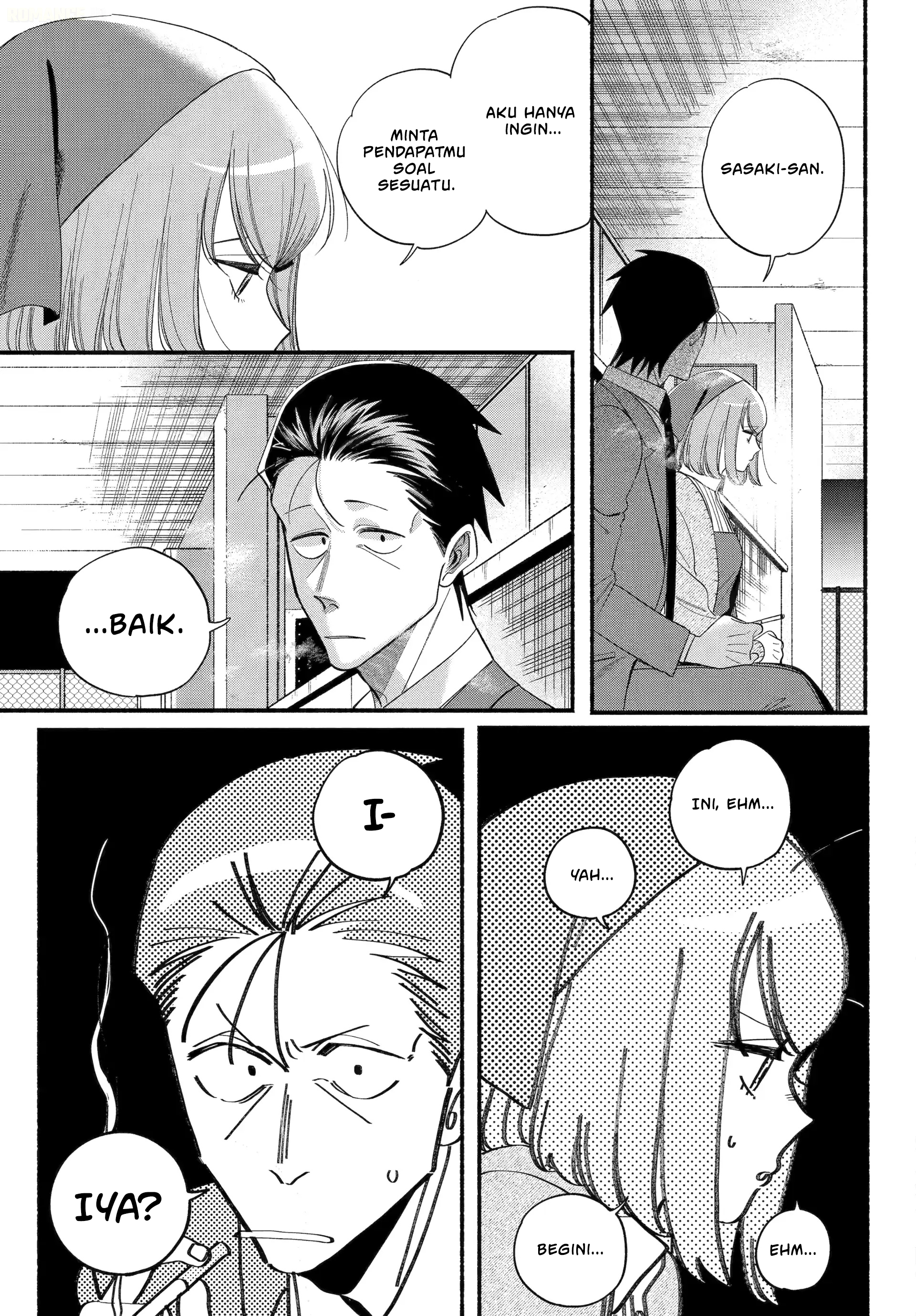 A Story About Smoking at the Back of the Supermarket (Super no Ura de Yani Suu Futari) Chapter 56 Bahasa Indonesia