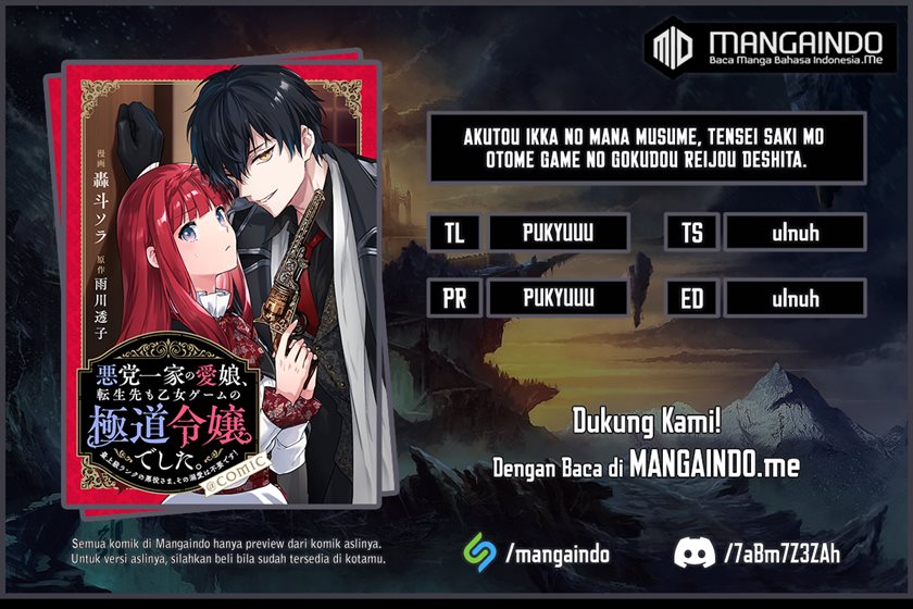 Akutou Ikka no Mana Musume, Tensei Saki mo Otome Game no Gokudou Reijou deshita Chapter 03 Bahasa Indonesia