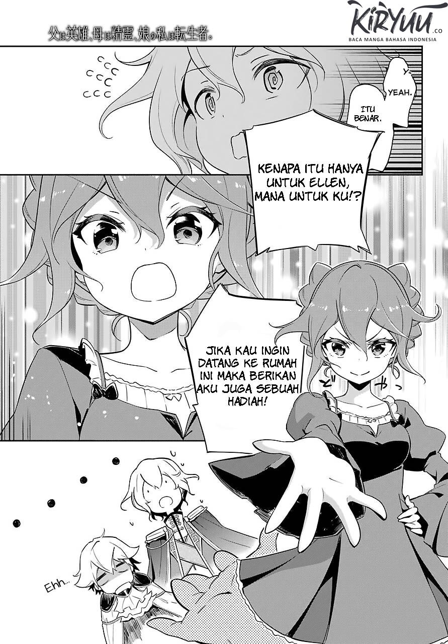 Chichi wa Eiyuu, Haha wa Seirei, Musume no Watashi wa Tenseisha Chapter 19 Bahasa Indonesia