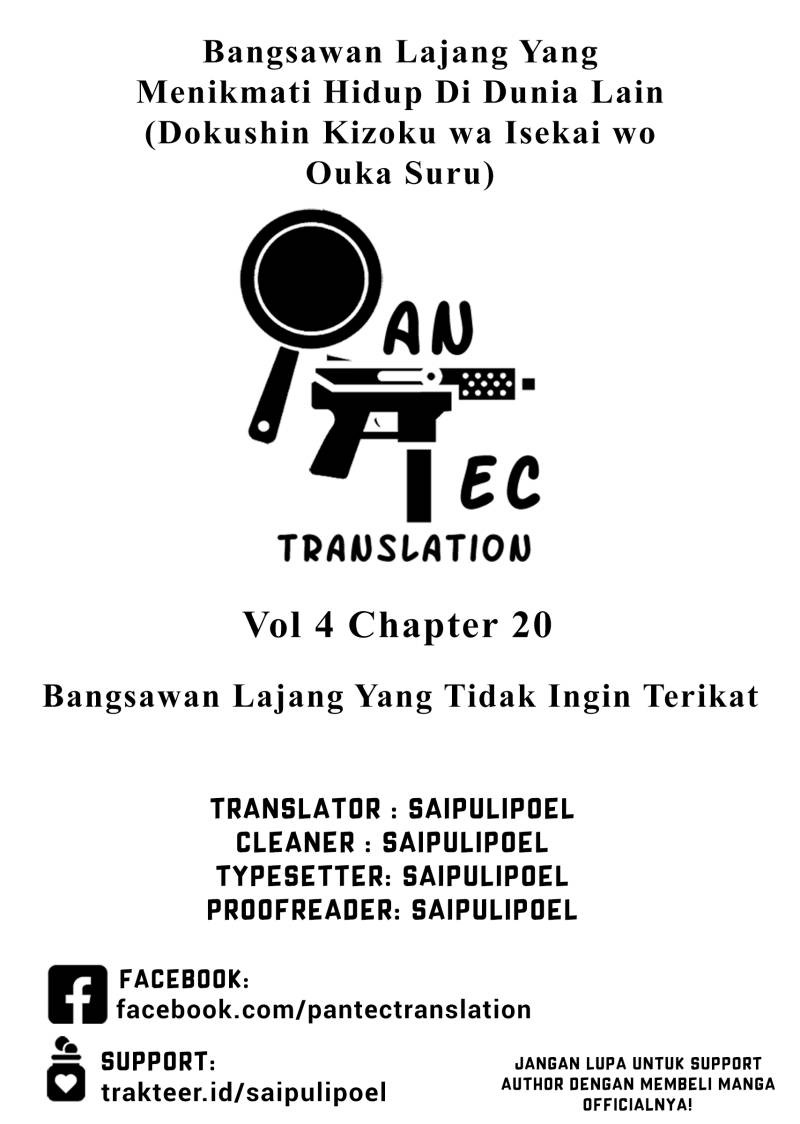 Dokushin Kizoku wa Isekai wo Ouka Suru: Kekkon Shinai Otoko no Yuuga na Ohitori-sama Life Chapter 20 Bahasa Indonesia