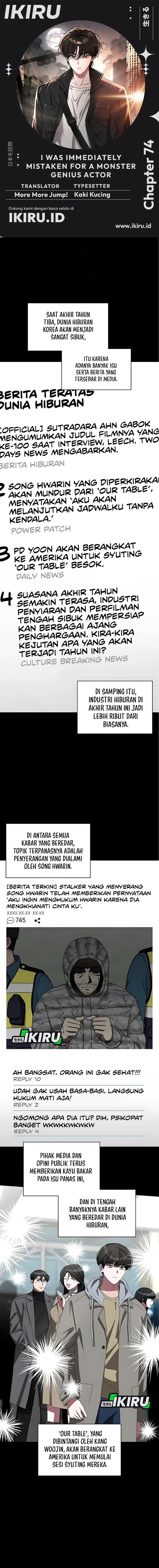 I Was Immediately Mistaken for a Monster Genius Actor Chapter 74 Bahasa Indonesia