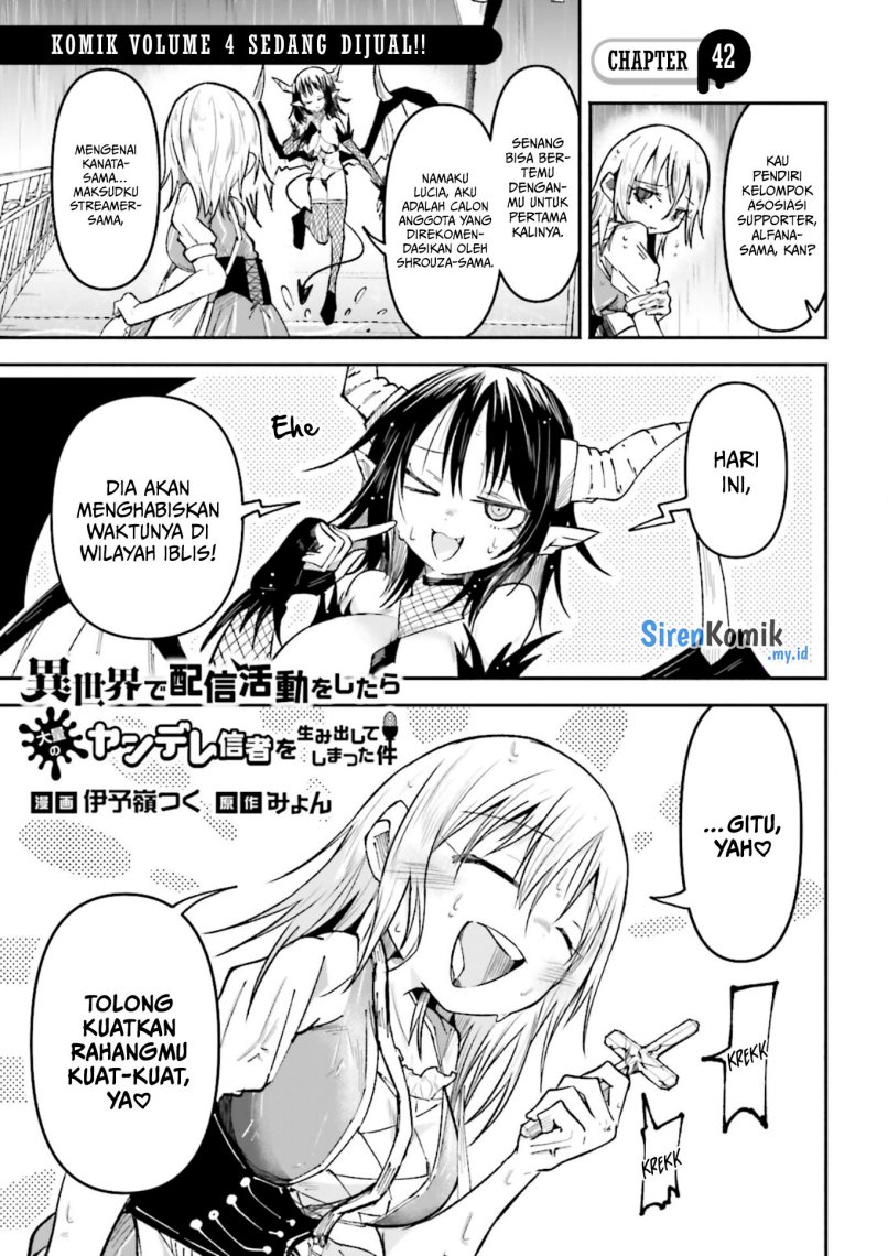 Isekai de Haishin Katsudou wo Shitara Tairyou no Yandere Shinja wo Umidashite Shimatta Ken Chapter 42 Bahasa Indonesia