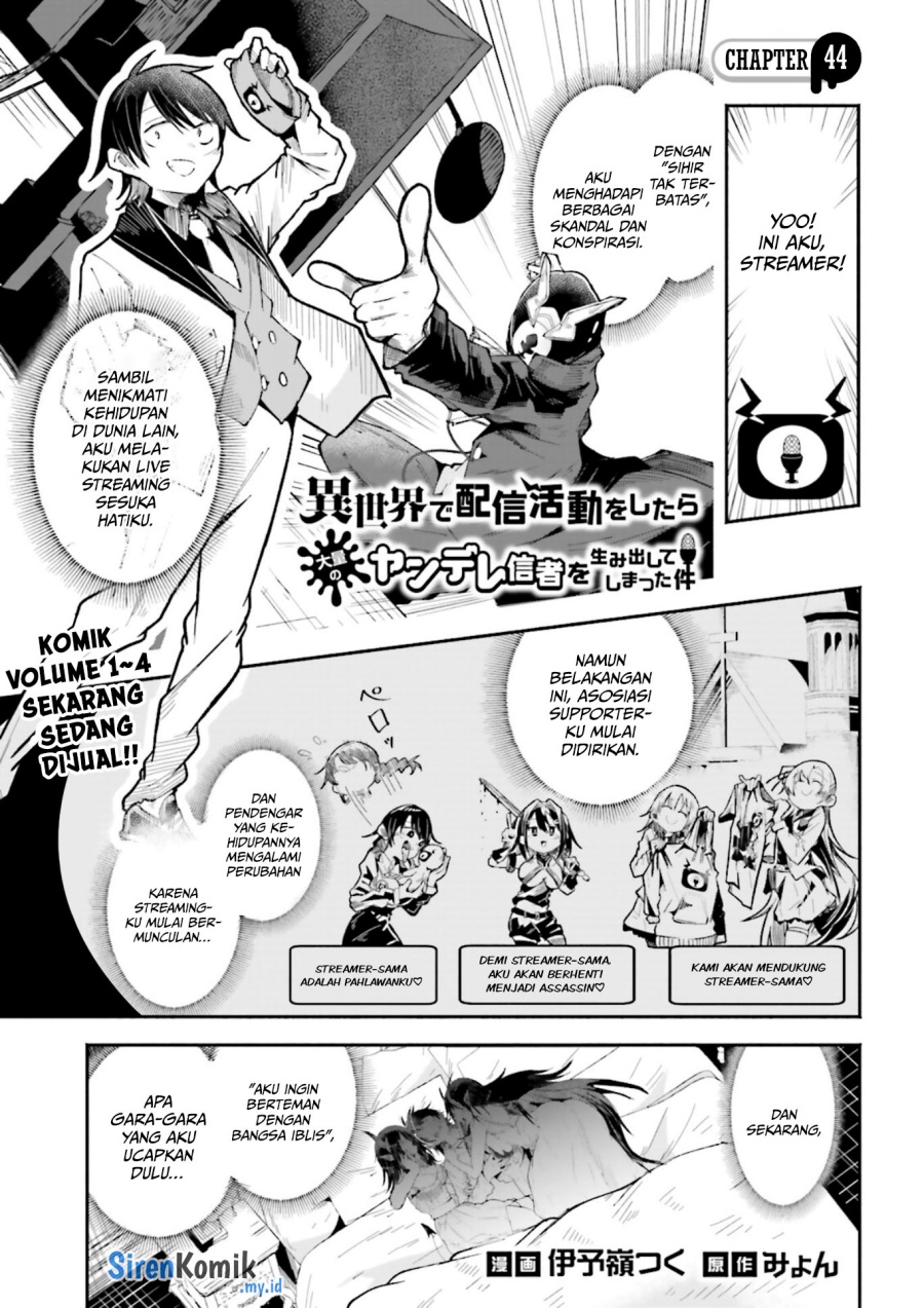 Isekai de Haishin Katsudou wo Shitara Tairyou no Yandere Shinja wo Umidashite Shimatta Ken Chapter 44 Bahasa Indonesia