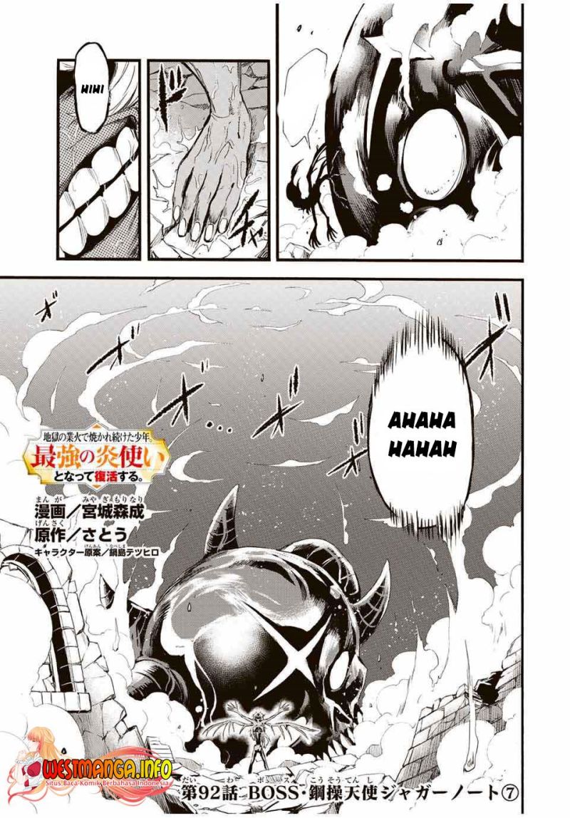 Jigoku no Gouka de Yaka re Tsuzuketa Shounen. Saikyou no Honou Tsukai to Natte Fukkatsu Suru. chapter 92