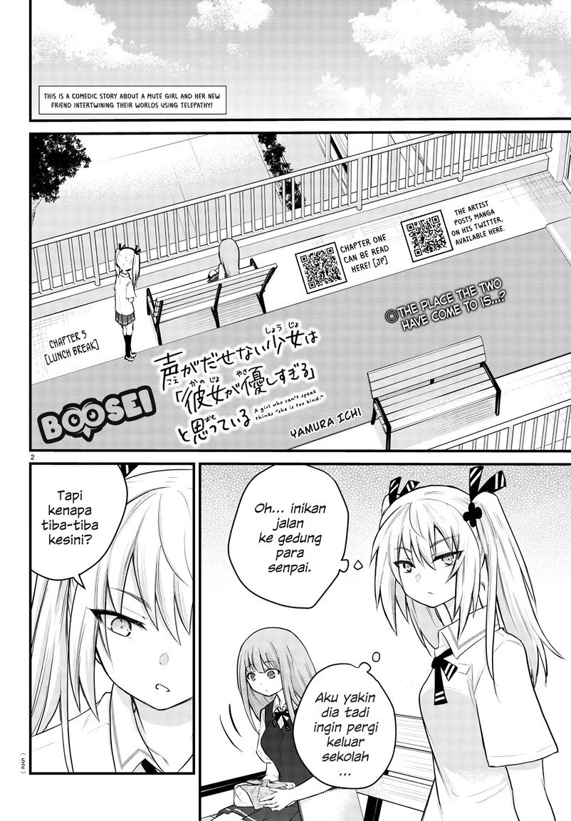 Koe ga dasenai Shoujo wa “Kanojo ga Yasashisugiru” to Omotte iru Chapter 05 Bahasa Indonesia