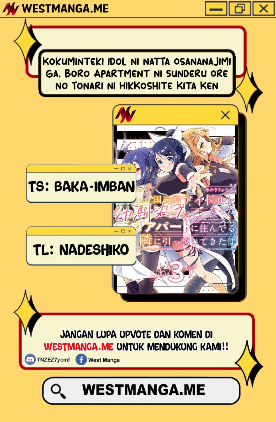 Kokuminteki Idol ni natta Osananajimi ga, Boro Apartment ni Sunderu Ore no Tonari ni Hikkoshite Kita Ken Chapter 11 Bahasa Indonesia