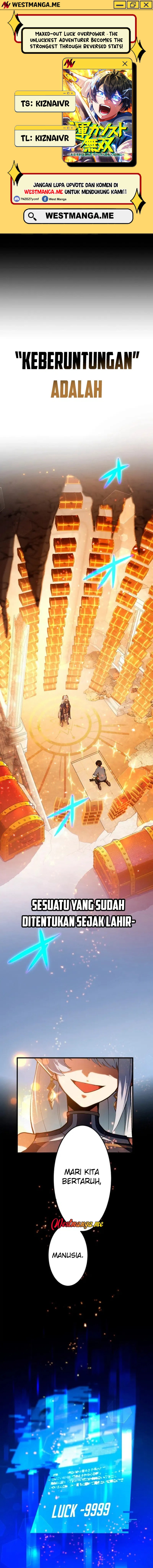 Maxed-Out Luck Overpower — The Unluckiest Adventurer Becomes the Strongest Through Reversed Stats! Chapter 01 Bahasa Indonesia
