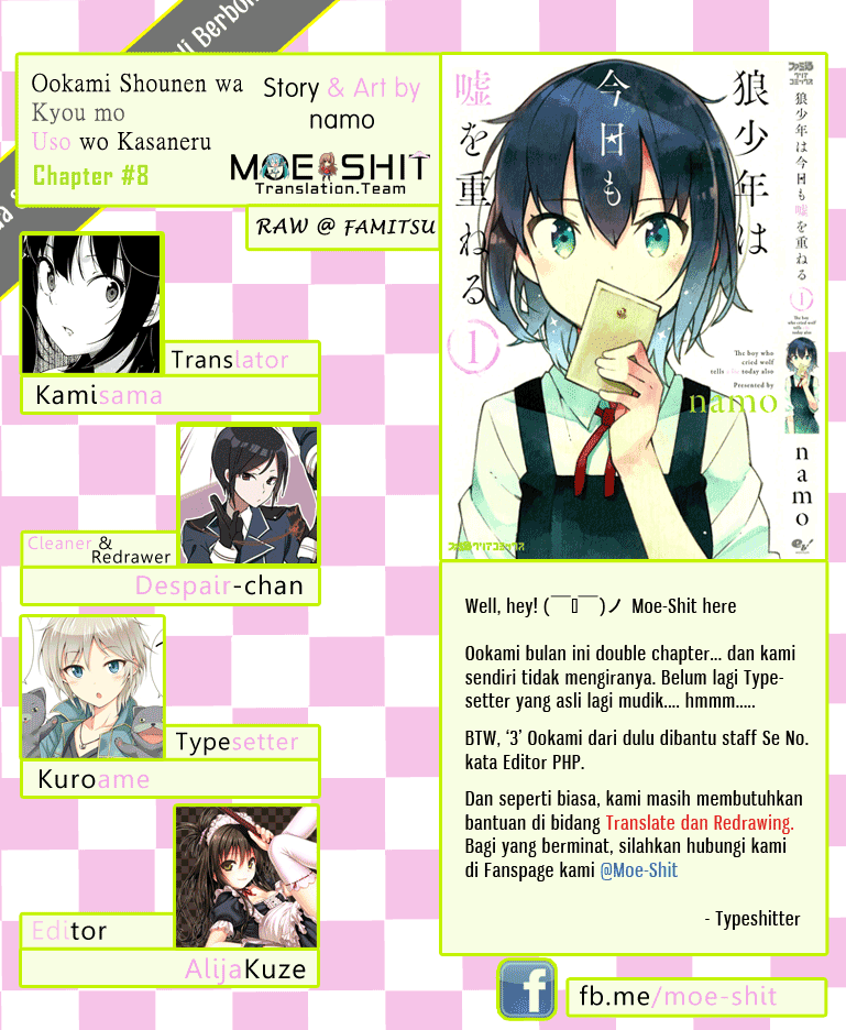 Ookami Shounen wa Kyou mo Uso wo Kasaneru Chapter 08 Bahasa Indonesia