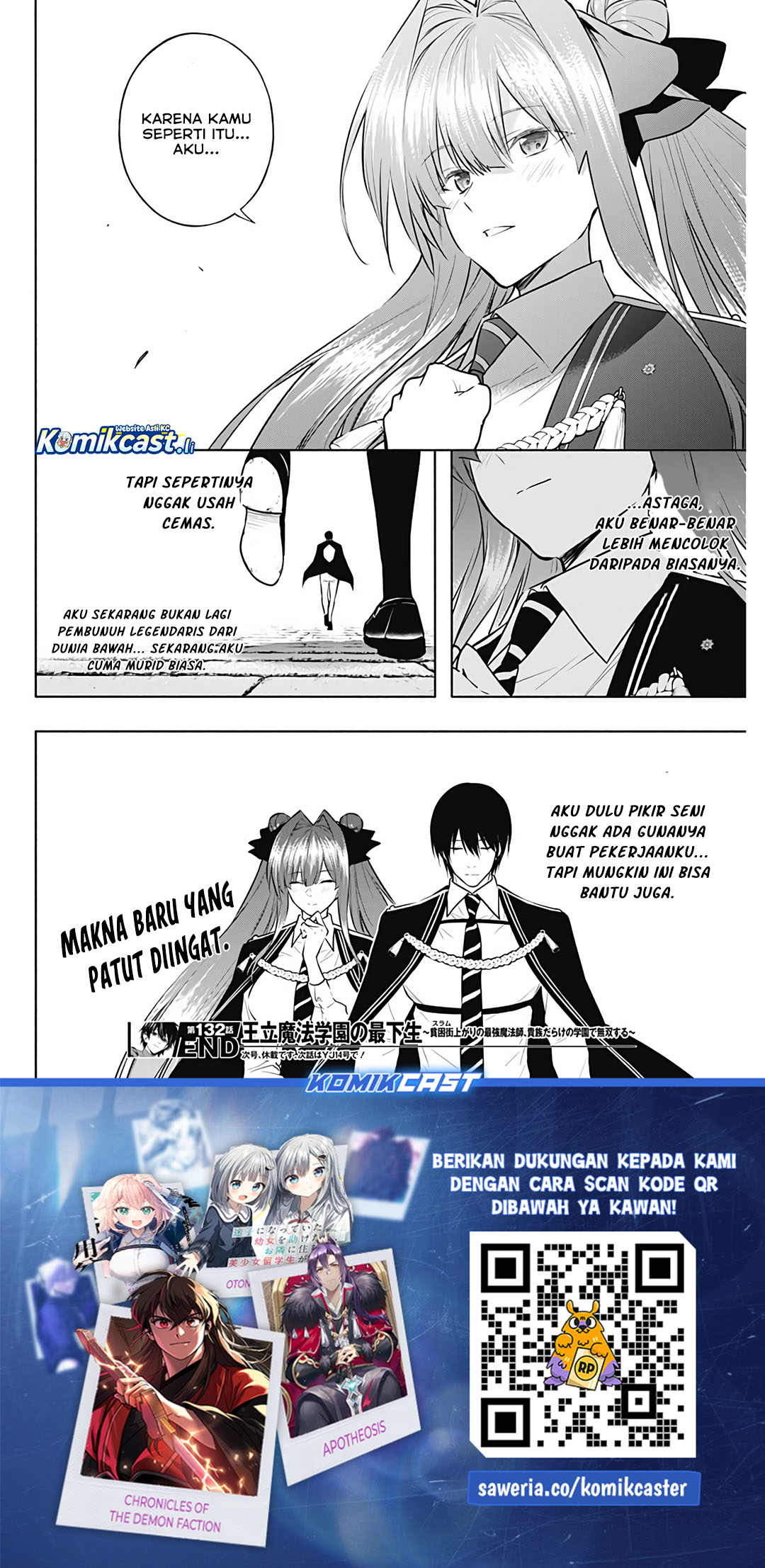 Ouritsu Mahou Gakuen no Saikasei: Slum Agari no Saikyou Mahoushi, Kizoku darake no Gakuen de Musou suru Chapter 132 Bahasa Indonesia