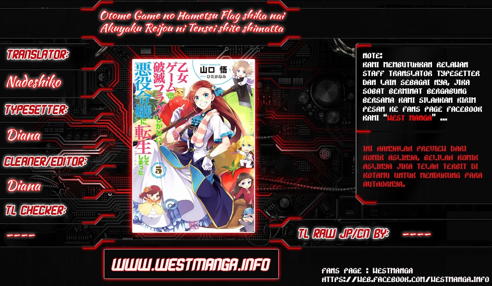 Otome Game no Hametsu Flag shika nai Akuyaku Reijou ni Tensei shite shimatta Chapter 14 Bahasa Indonesia