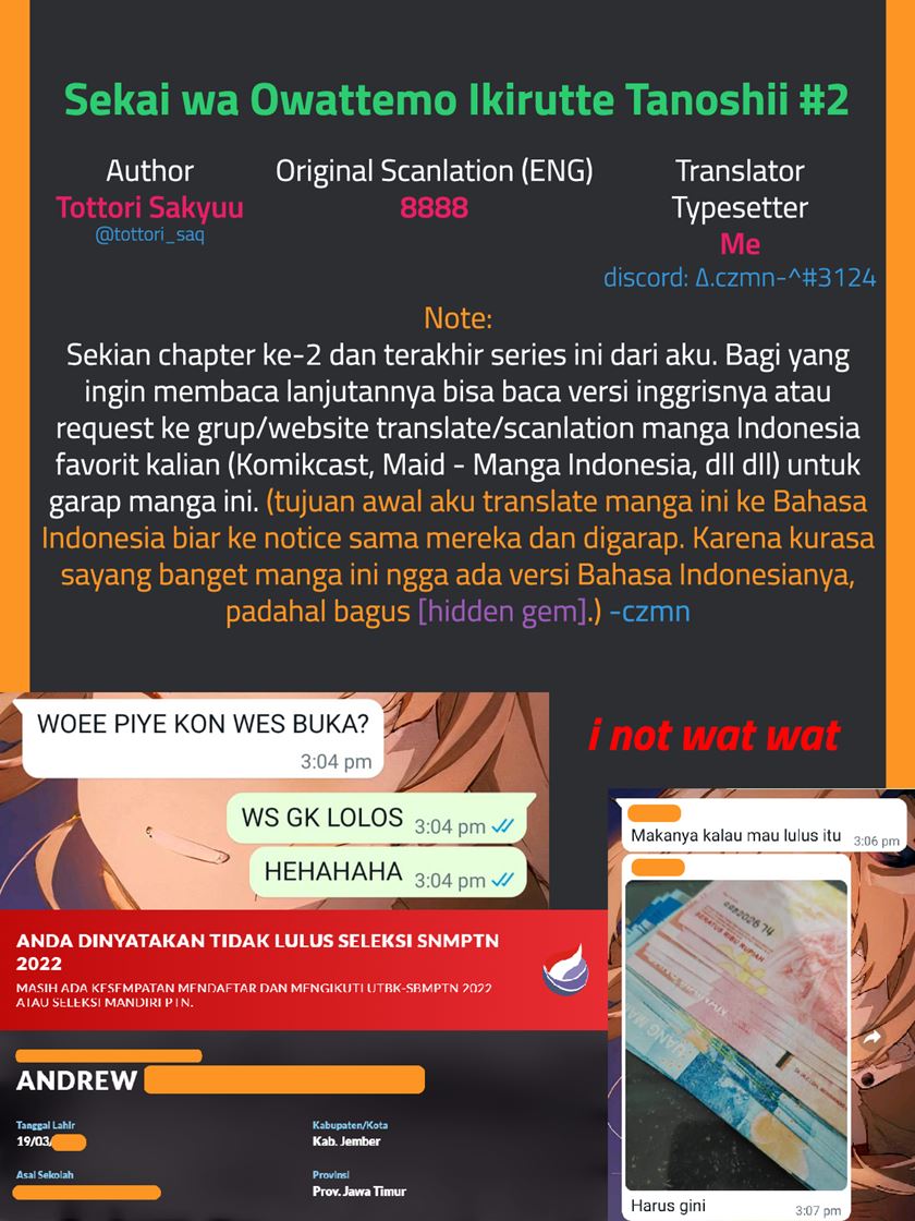 Sekai wa Owattemo Ikirutte Tanoshii Chapter 02 Bahasa Indonesia