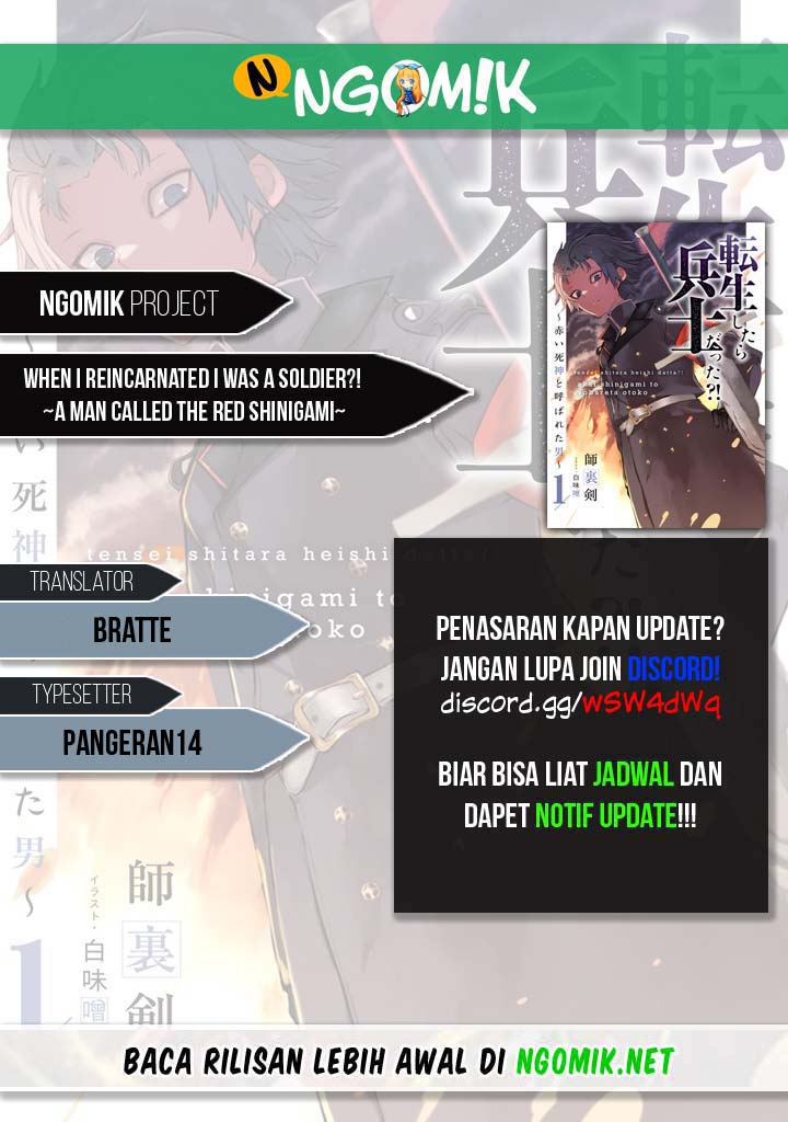 Tensei Shitara Heishi Datta? Akai Shinigami to Yobareta Otoko (When I Reincarnated I Was a Soldier?!) Chapter 04 Bahasa Indonesia
