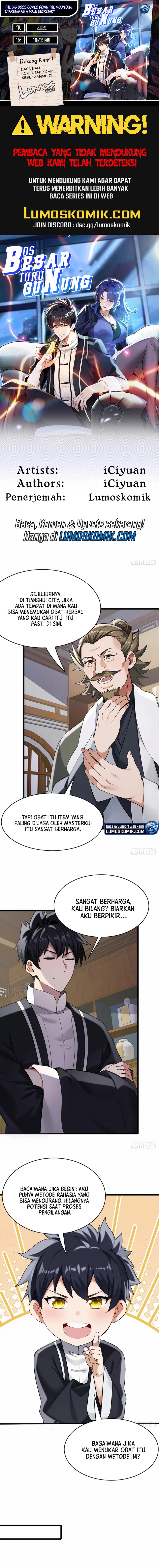 The Big Boss Comes Down the Mountain: Starting as a Male Secretary Chapter 28 Bahasa Indonesia