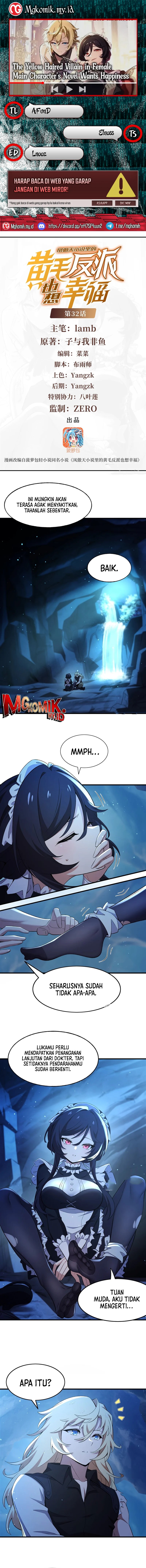The Yellow-haired Villain in Female Main Character’s Novel wants Happiness Chapter 32 Bahasa Indonesia