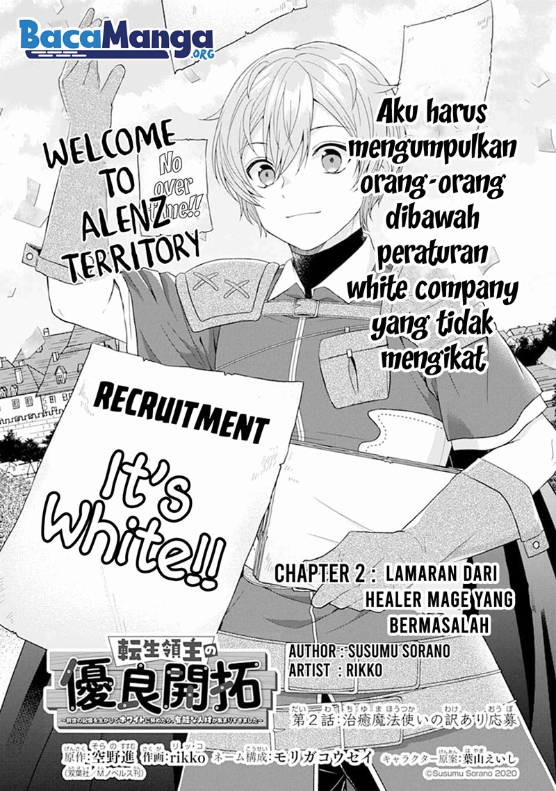 Tensei Ryoushu no Yuuryou Kaitaku: Zensei no Kioku o Ikashite White ni Tsutometara, Yuunou na Jinzai ga Atsumari Sugimashita Chapter 02.1 Bahasa Indonesia