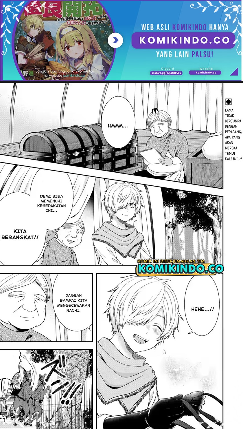 Tensei Ryoushu no Yuuryou Kaitaku: Zensei no Kioku o Ikashite White ni Tsutometara, Yuunou na Jinzai ga Atsumari Sugimashita Chapter 24.1 Bahasa Indonesia